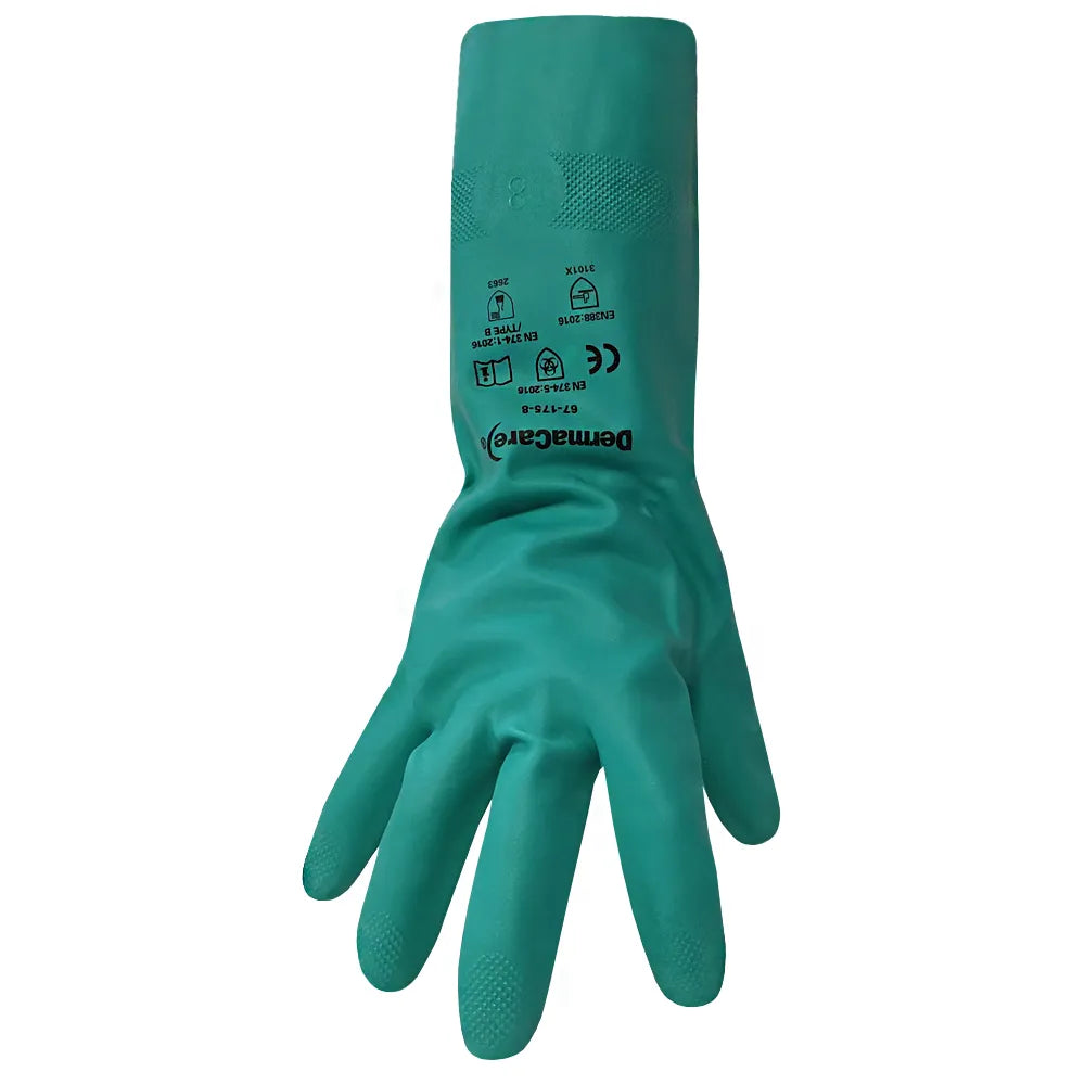 Guante de Nitrilo Verde Derma 67-175 | Protección Industrial Contra Químicos y Alto Agarre Par-3