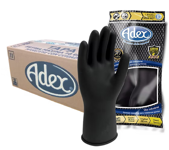 Guante Industrial Negro Contra Ácidos ADEX Protección Química de Alta Resistencia Par-2