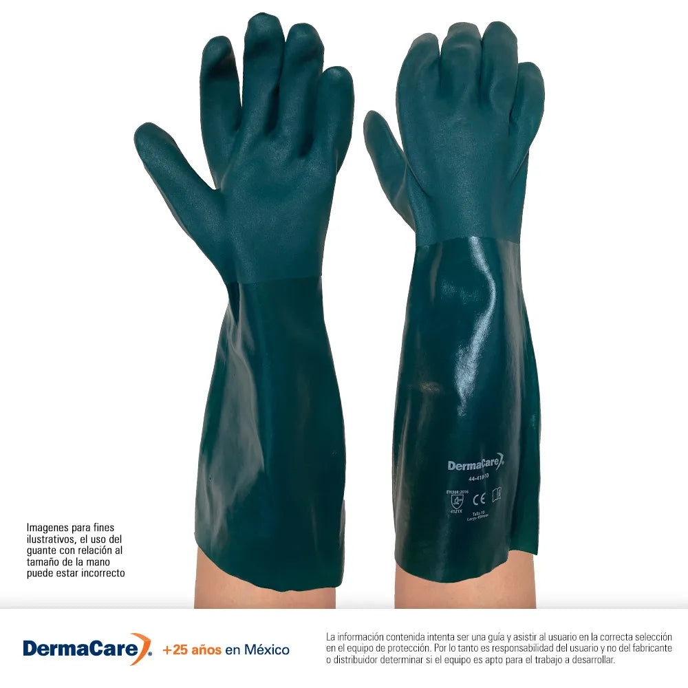 Guante Recubierto de PVC Verde 45 cm DermaCare 44-418 Protección Industrial Contra Químicos y Líquidos Par