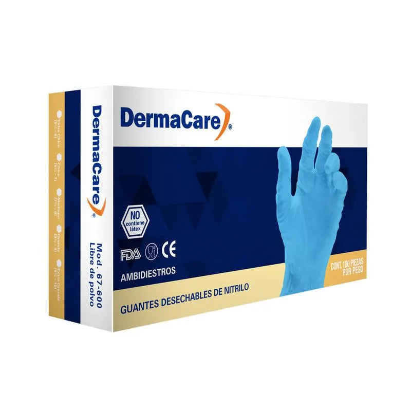 Guante de Nitrilo Azul Cielo Derma Care 67-600 Sin Polvo Caja con 100 Piezas