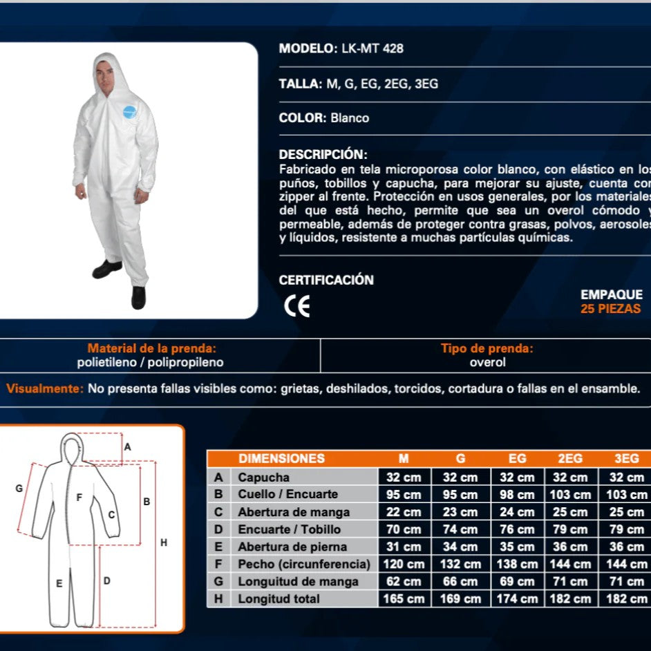 Overol de Protección Industrial Dermacare LK-MT428 Blanco-8