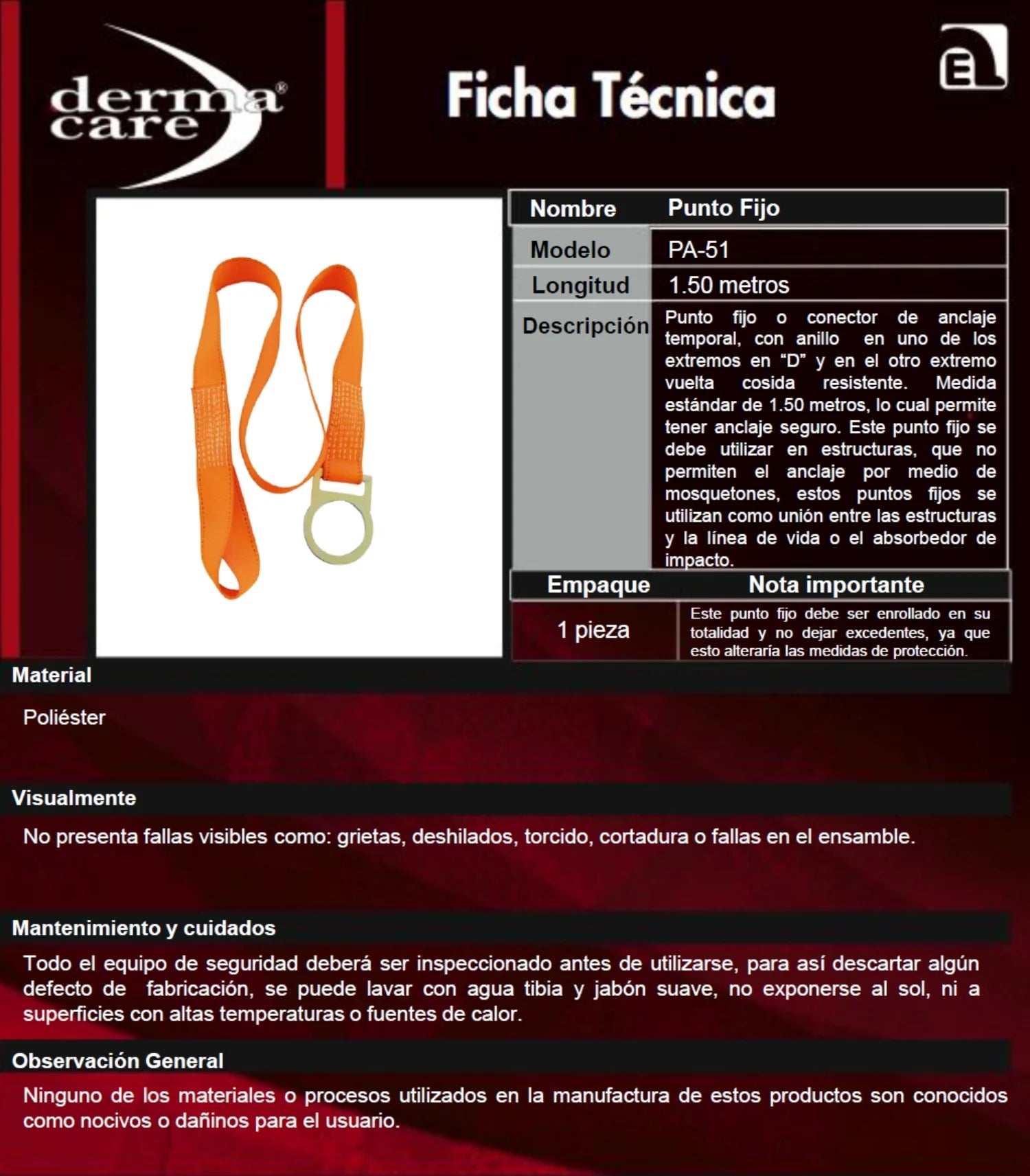 Punto Fijo Dermacare PA-51 Anclaje de Seguridad para Trabajos en Altura-4