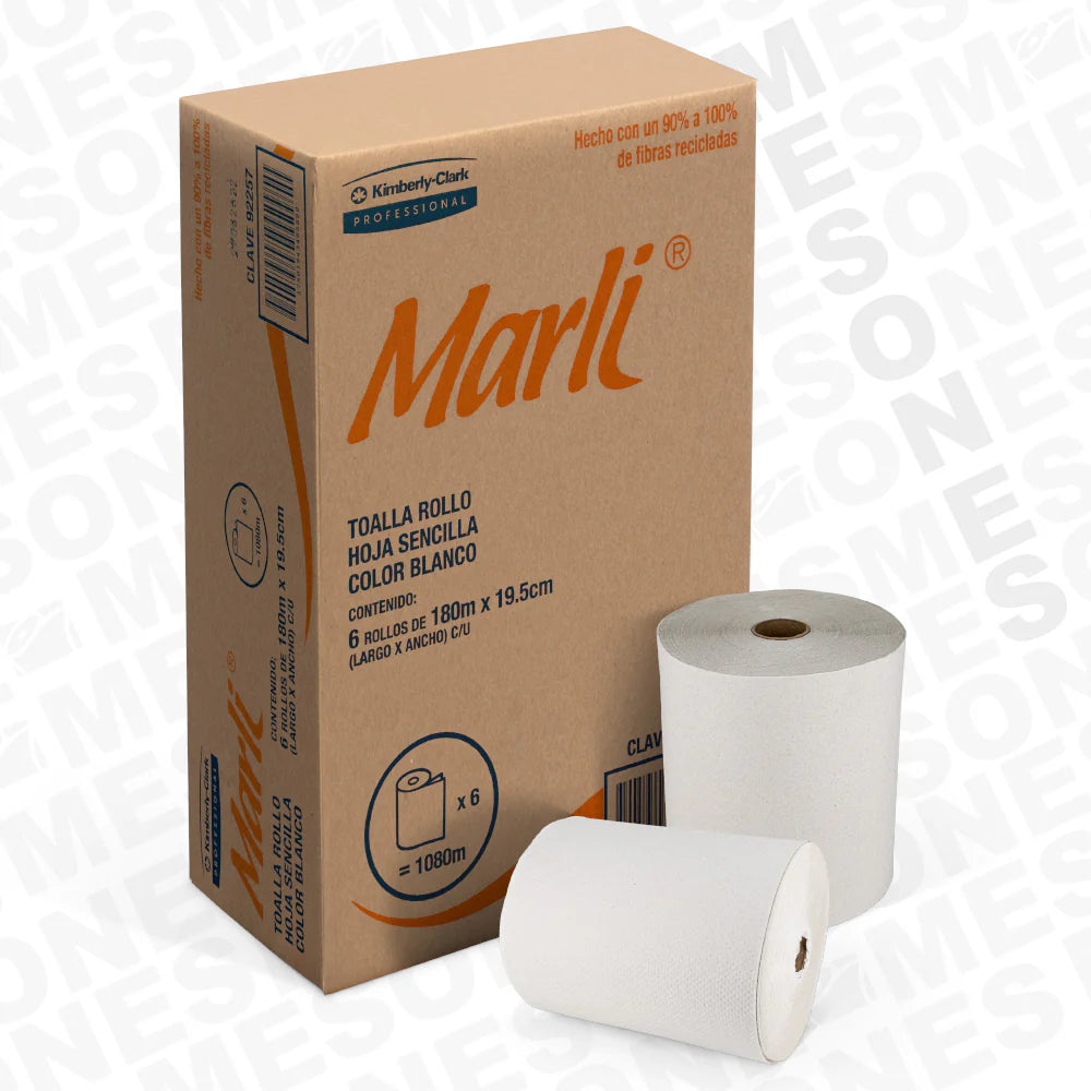 Toalla en Rollo Marli Papel Absorbente Industrial para Limpieza y Secado Profesional Caja con 6 pza-3