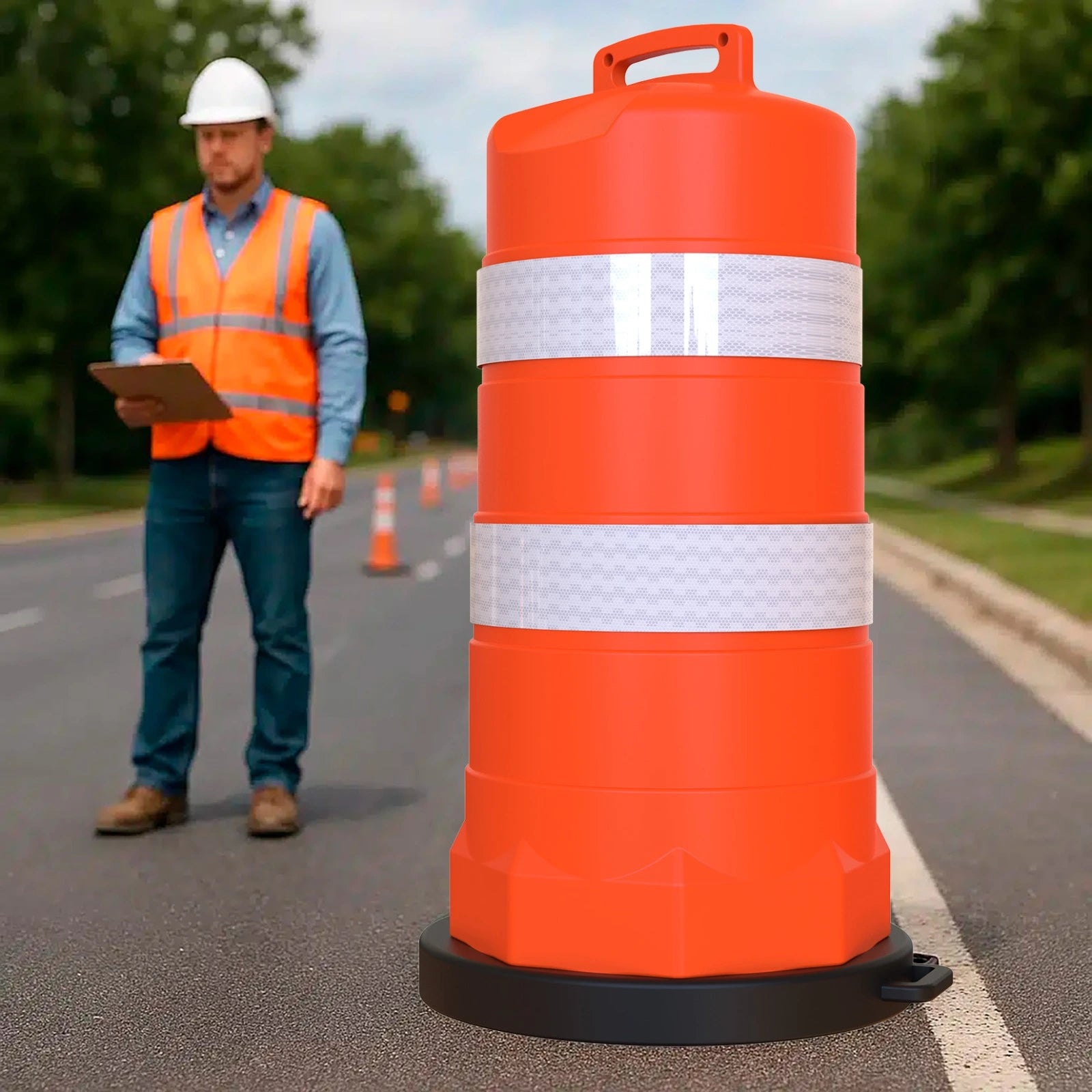 Trafitambo Naranja con 2 Reflejantes Seguridad Vial y Obras-2