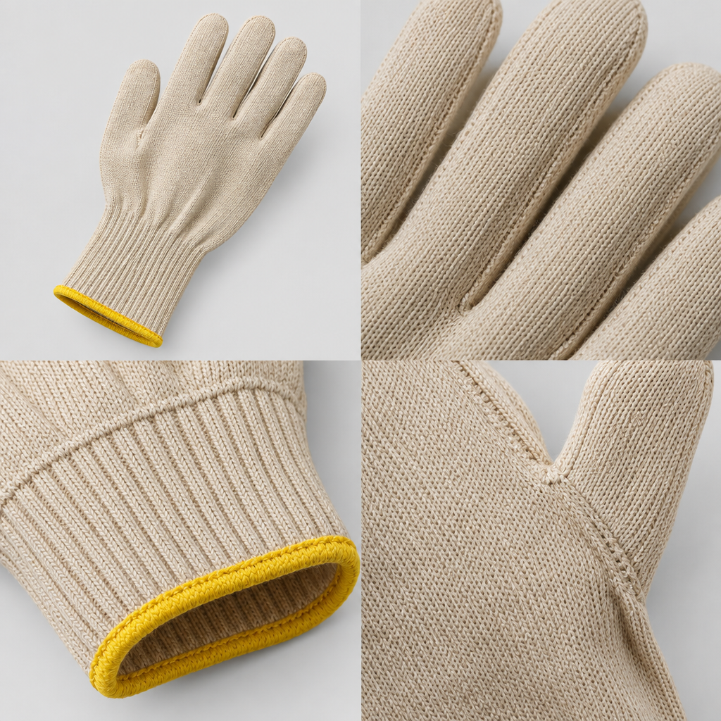 GUANTE JAPONES DE 75 GR BEIGE DE RIBETE AMARILLO MUJER PAR-2