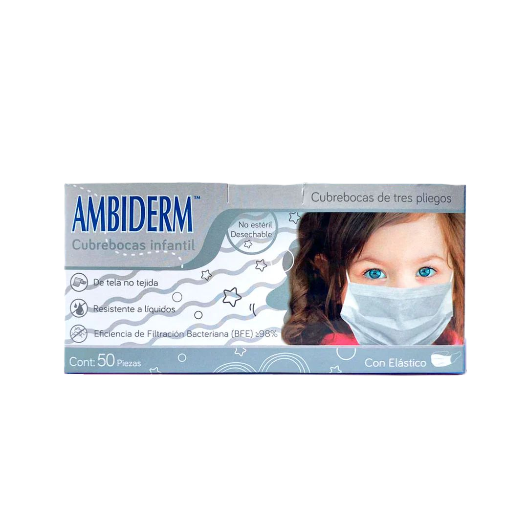 Cubrebocas Infantil Blanco Ambiderm Caja 50 Piezas
