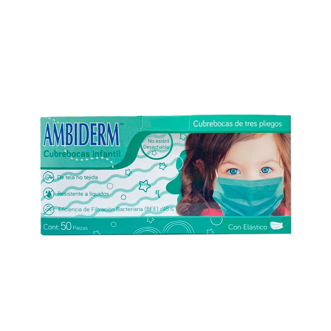 Cubrebocas Infantil Verde Ambiderm Caja 50 Piezas
